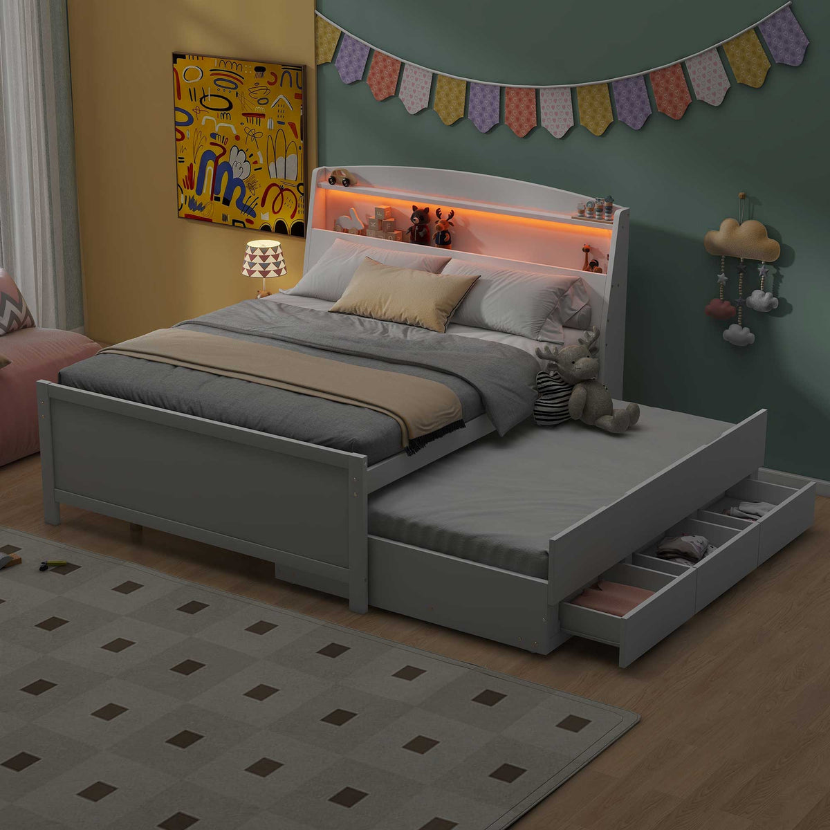 Full Storage Platform Bed White