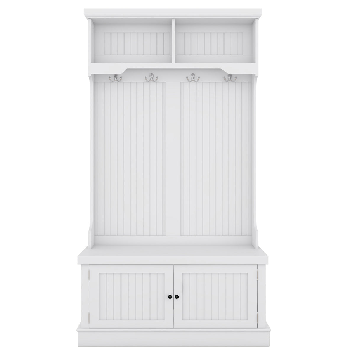 White Hall Tree Bench with Coat Hooks