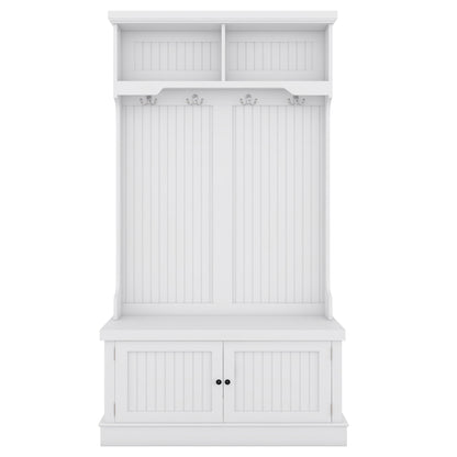 White Hall Tree Bench with Coat Hooks