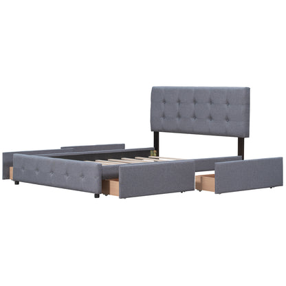 Upholstered Queen Platform Bed with Drawers Gray