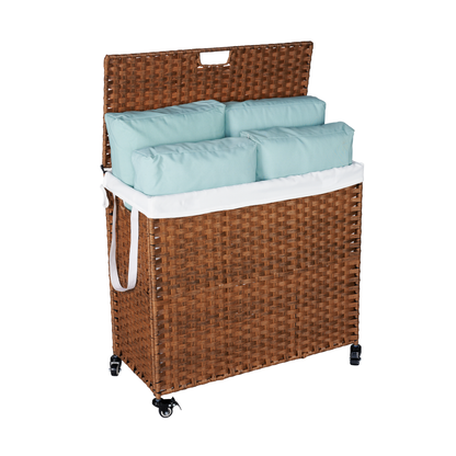 Brown Laundry Hamper with Lid and Wheels