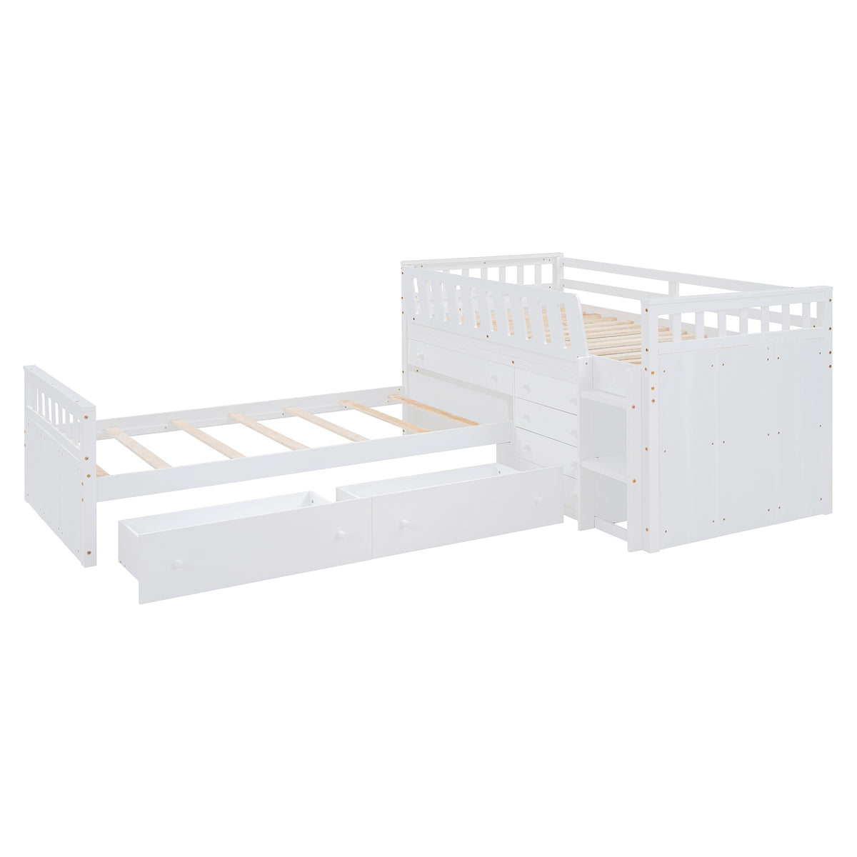 L-Shaped Twin Loft Bed with Storage White