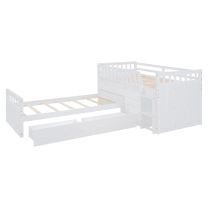 L-Shaped Twin Loft Bed with Storage White