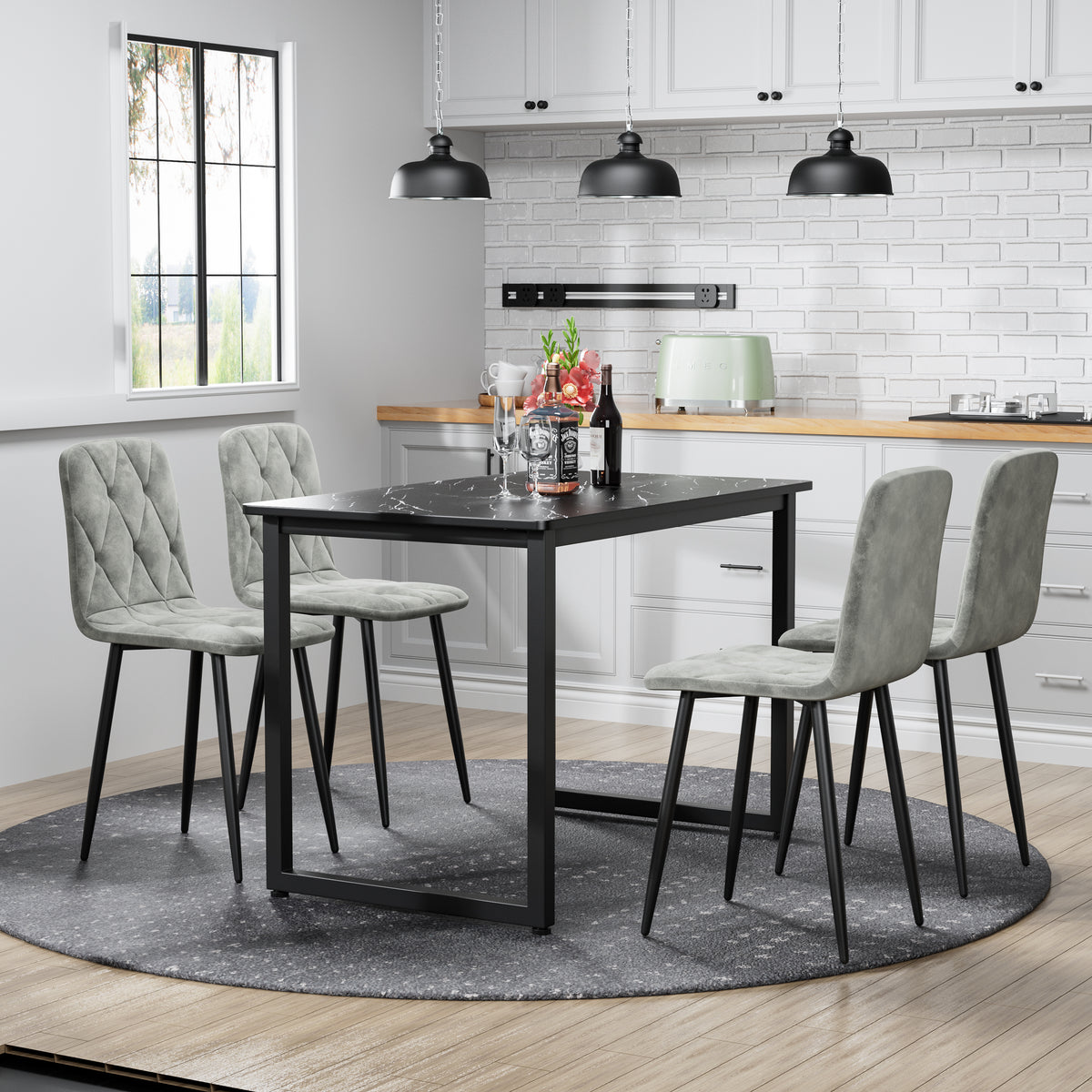 Upholstered Dining Chair Set (4 pcs) – Chrome Legs