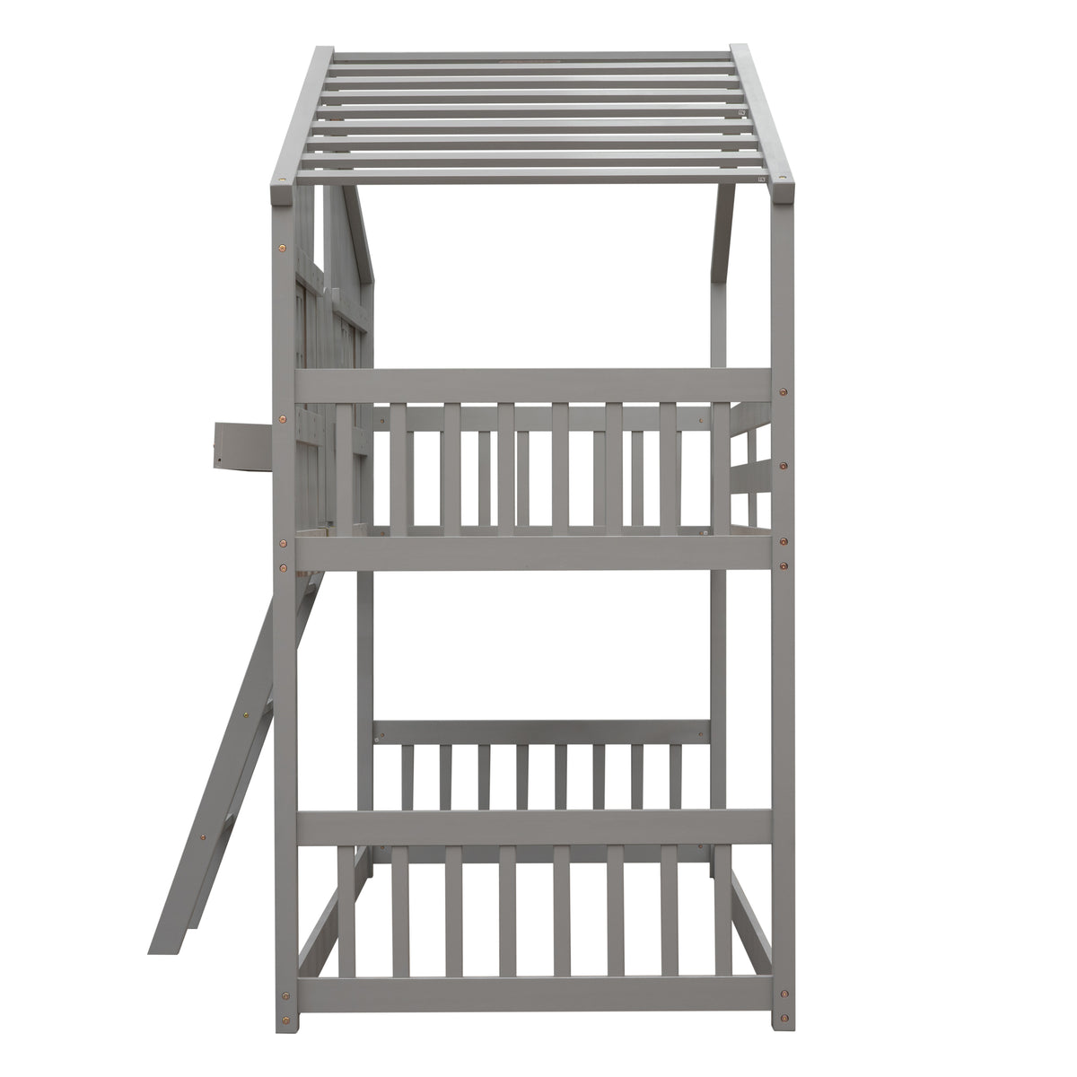 Twin House Bunk Bed with Ladder Grey