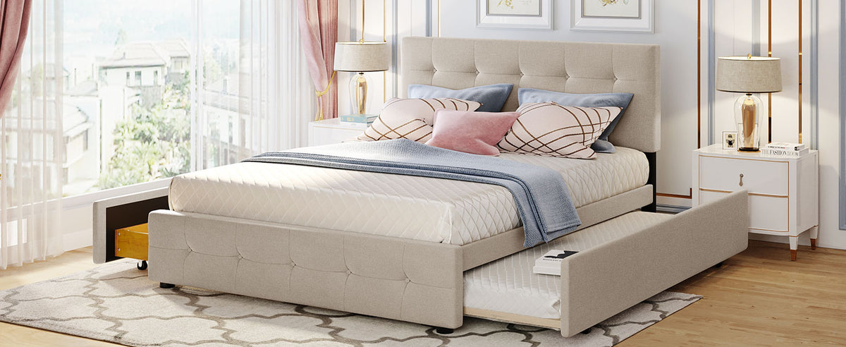 Upholstered Platform Bed Queen Dark Beige