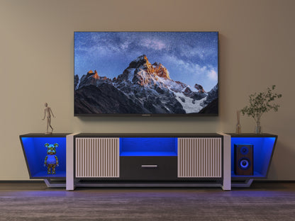 LED TV Console with Storage Cabinet Black