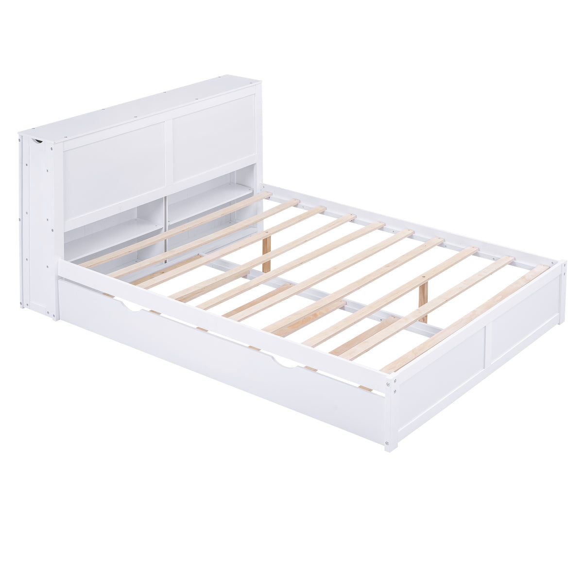 Queen Storage Platform Bed with Trundle White