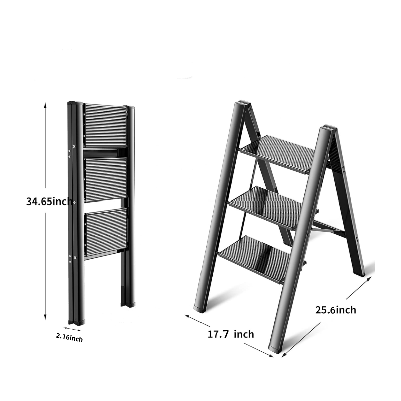 Aluminum 3-Step Folding Ladder – Black