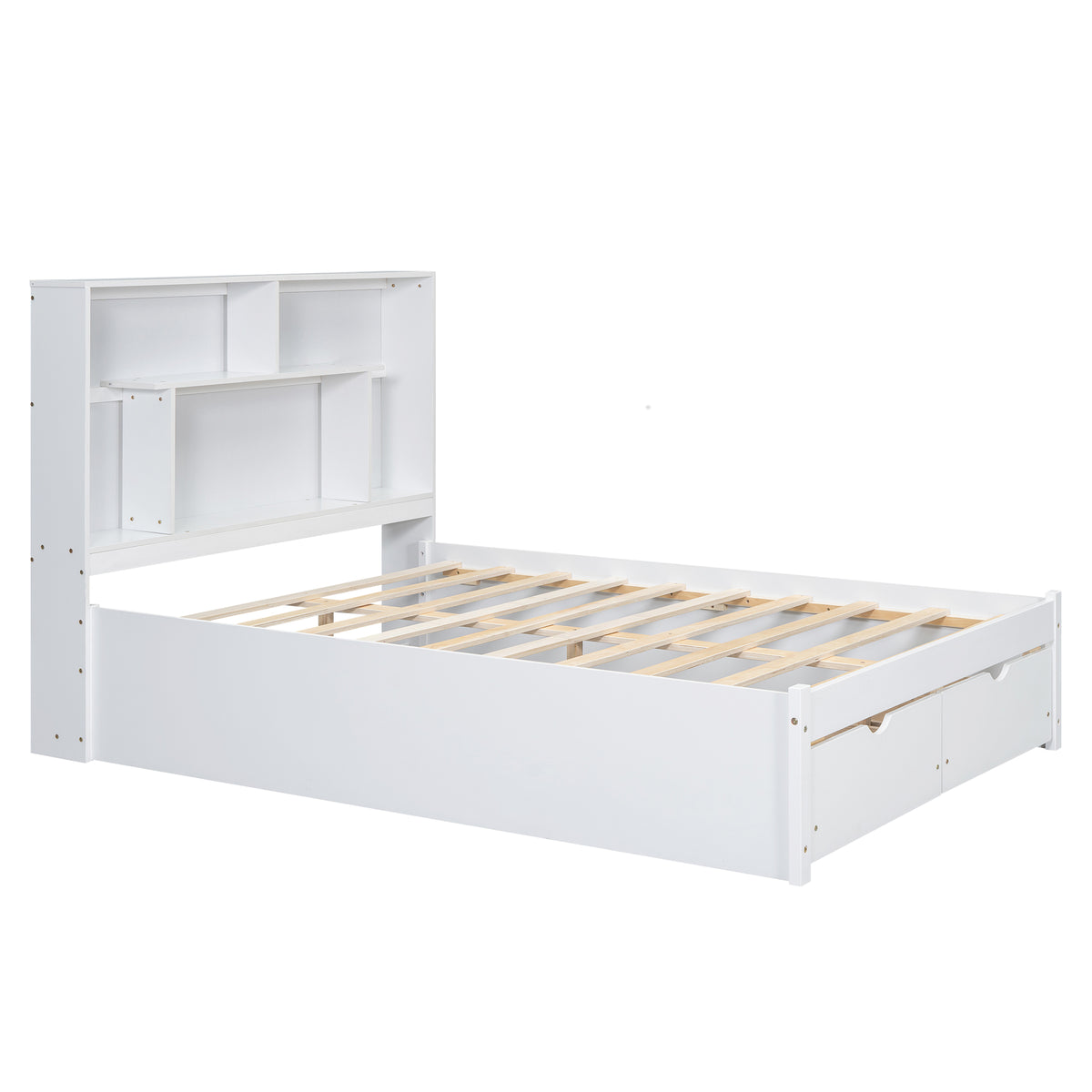 Full Platform Bed with Storage Headboard White