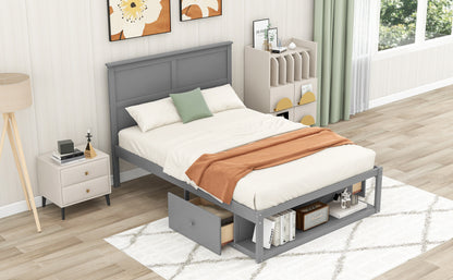 Full Platform Bed with Drawers – Gray Finish