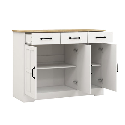 Farmhouse Buffet Sideboard – White 3-Door Cabinet
