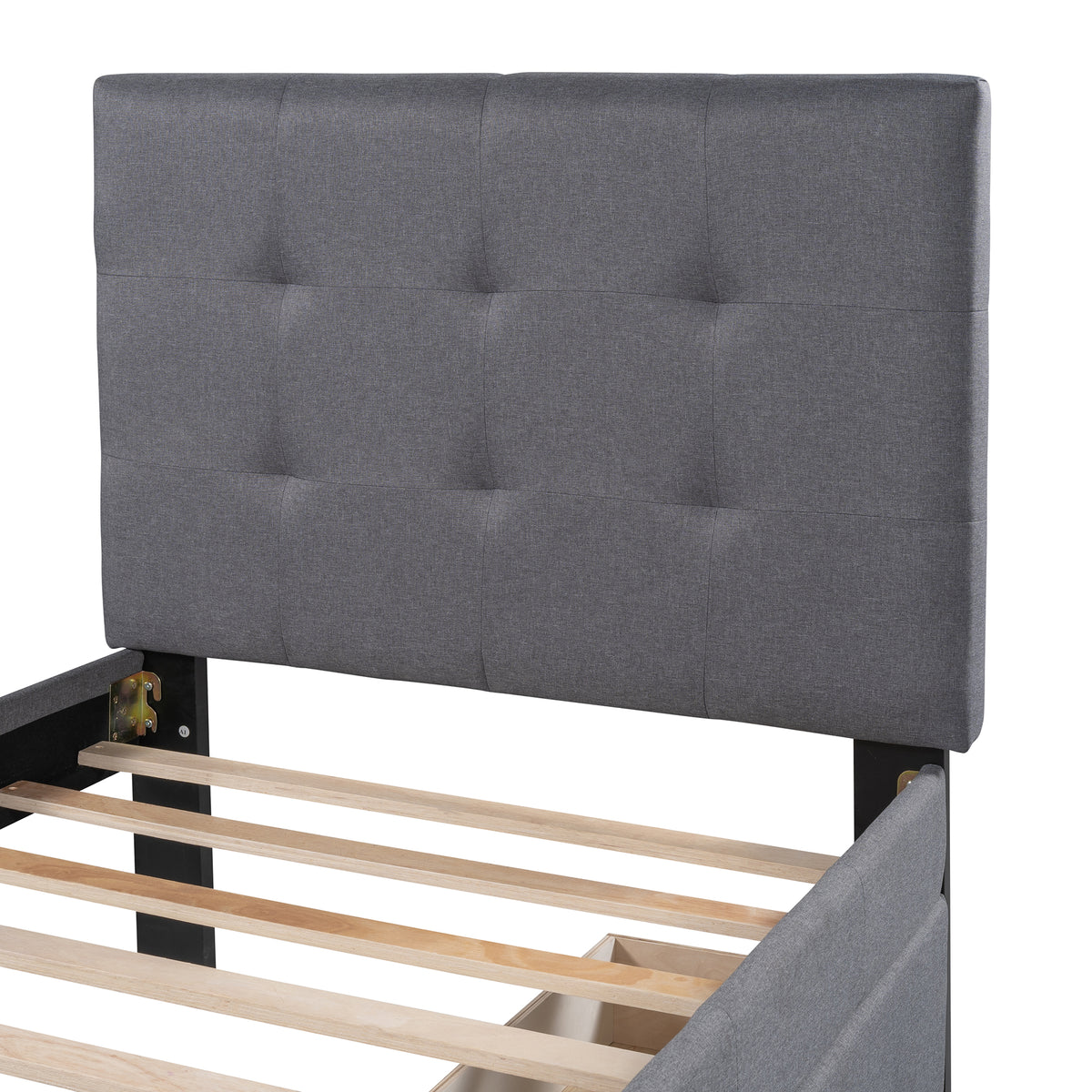 Linen Platform Bed with Headboard Twin