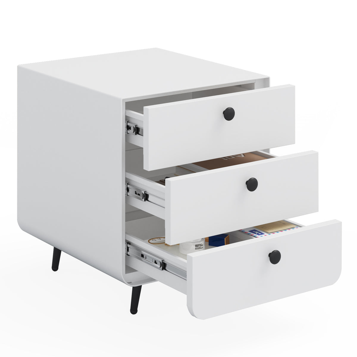 Modern Steel Bedside Table with 3 Drawers