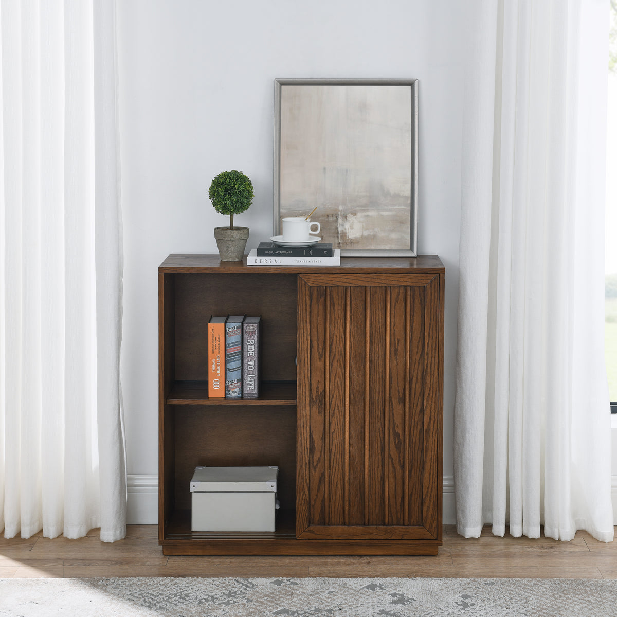 Medieval Sideboard with Sliding Doors and Wood Trim