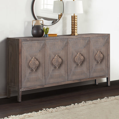 Four-Door Accent Cabinet with Carved Design Brown