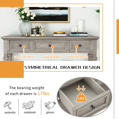 Gray Wood Console Table with Drawers