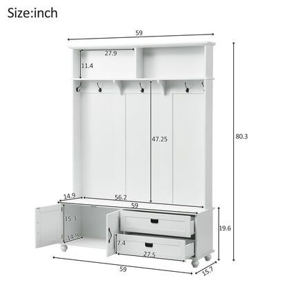 Modern Hall Tree with Drawers White