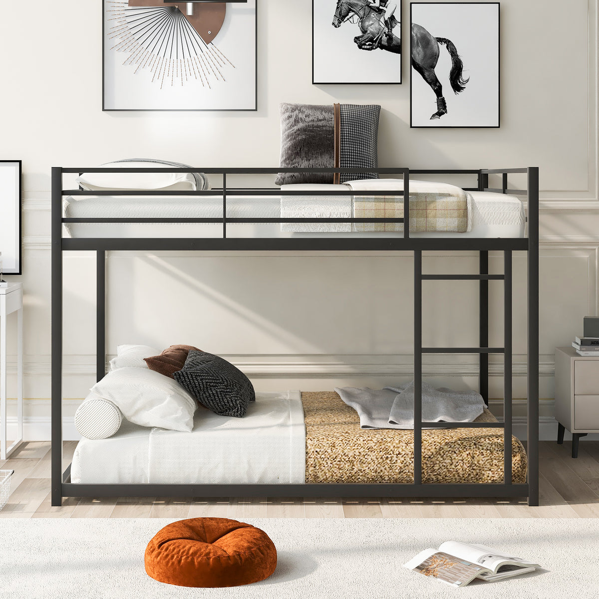 Full Metal Bunk Bed with Ladder Black