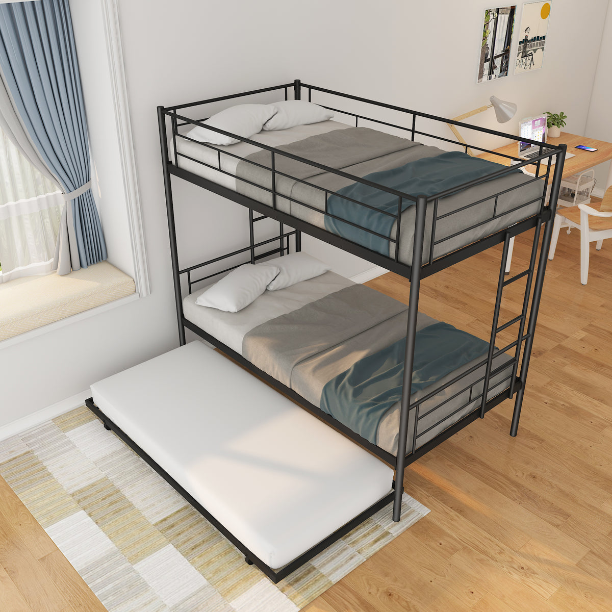 Twin Bunk Bed with Trundle Reinforced Frame