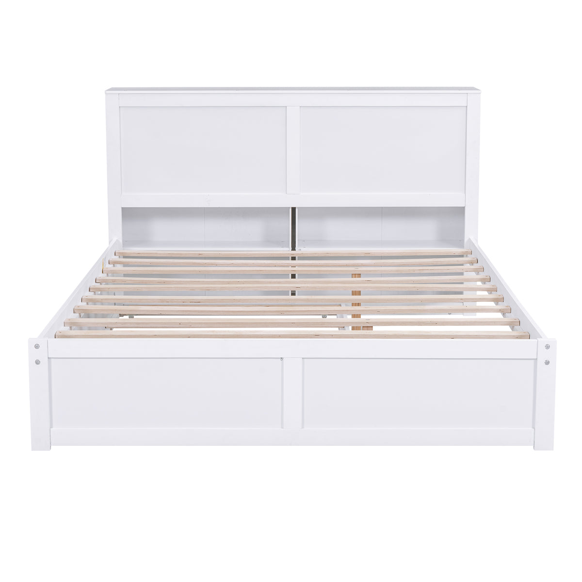Queen Storage Platform Bed with Trundle White