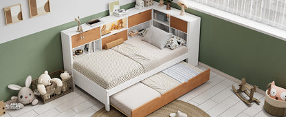 L-Shaped Captain’s Bed with LED Lights Walnut