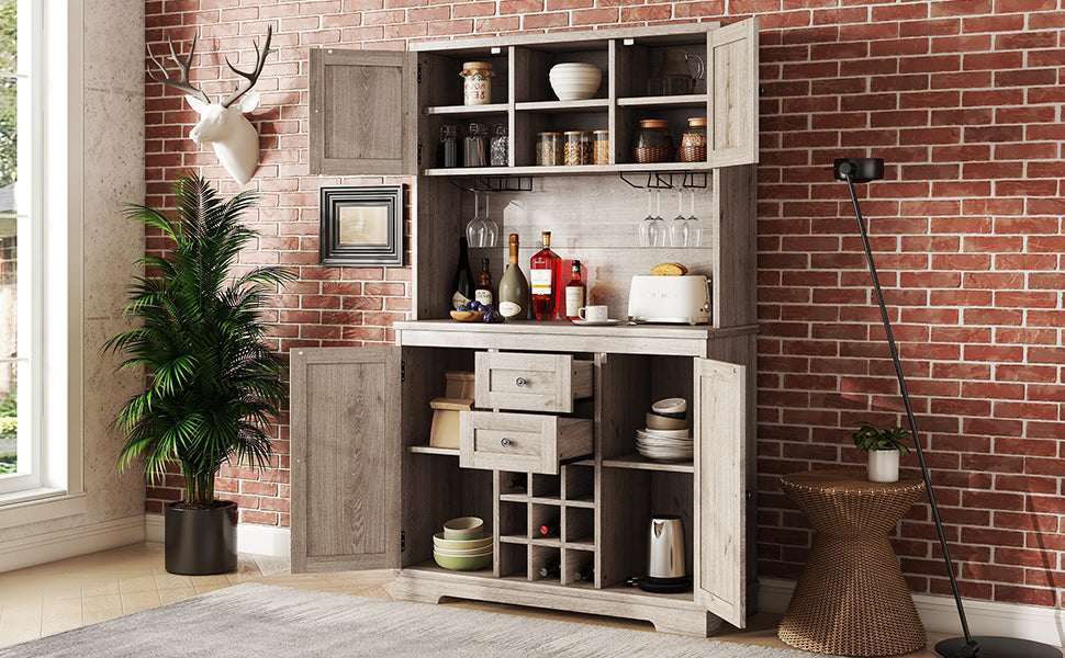 Farmhouse Coffee Bar Cabinet with Wine Storage