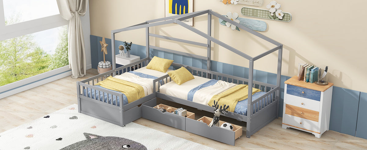 Twin House Bed Gray