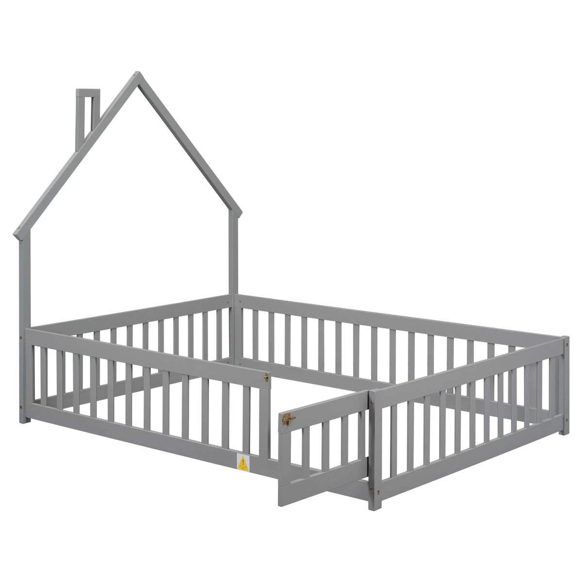 House Frame Bed with Fence Gray