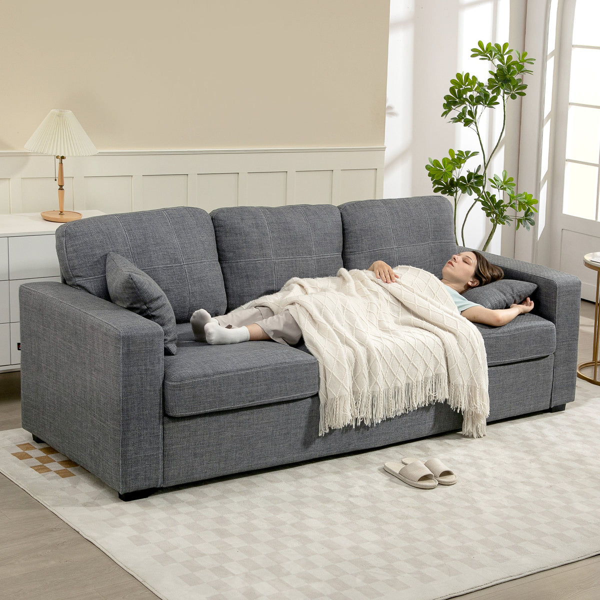 Naples Modern Upholstered 3 Seater Sofa with Deep Seats-Dark Grey