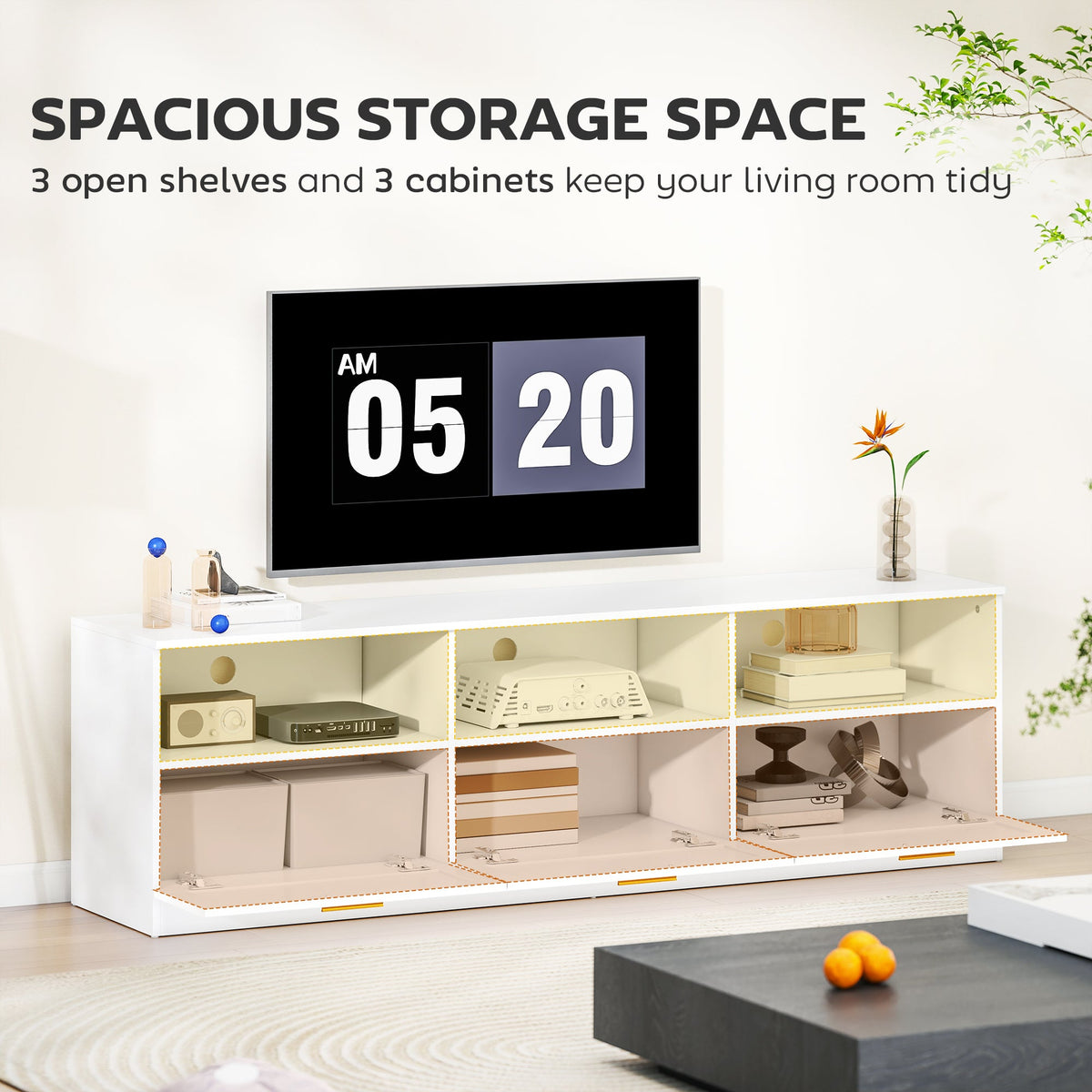 Dallas Modern TV Stand with Storage Drawers for TVs up to 85"-White
