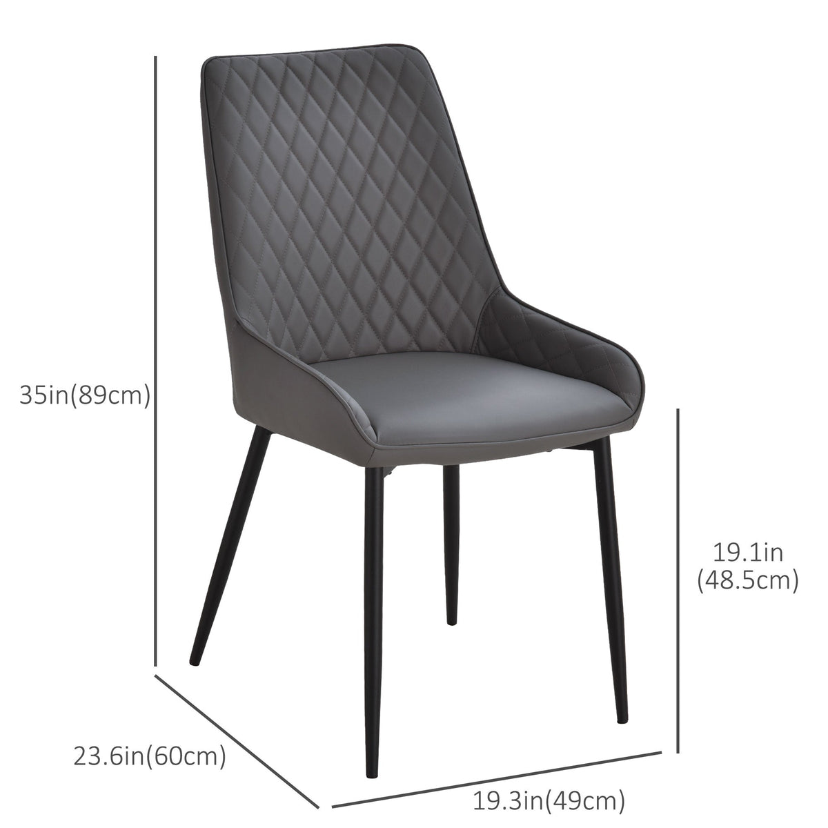Blake Modern Dining Chairs Set of 2 with Diamond Tufting and Steel Legs-Grey