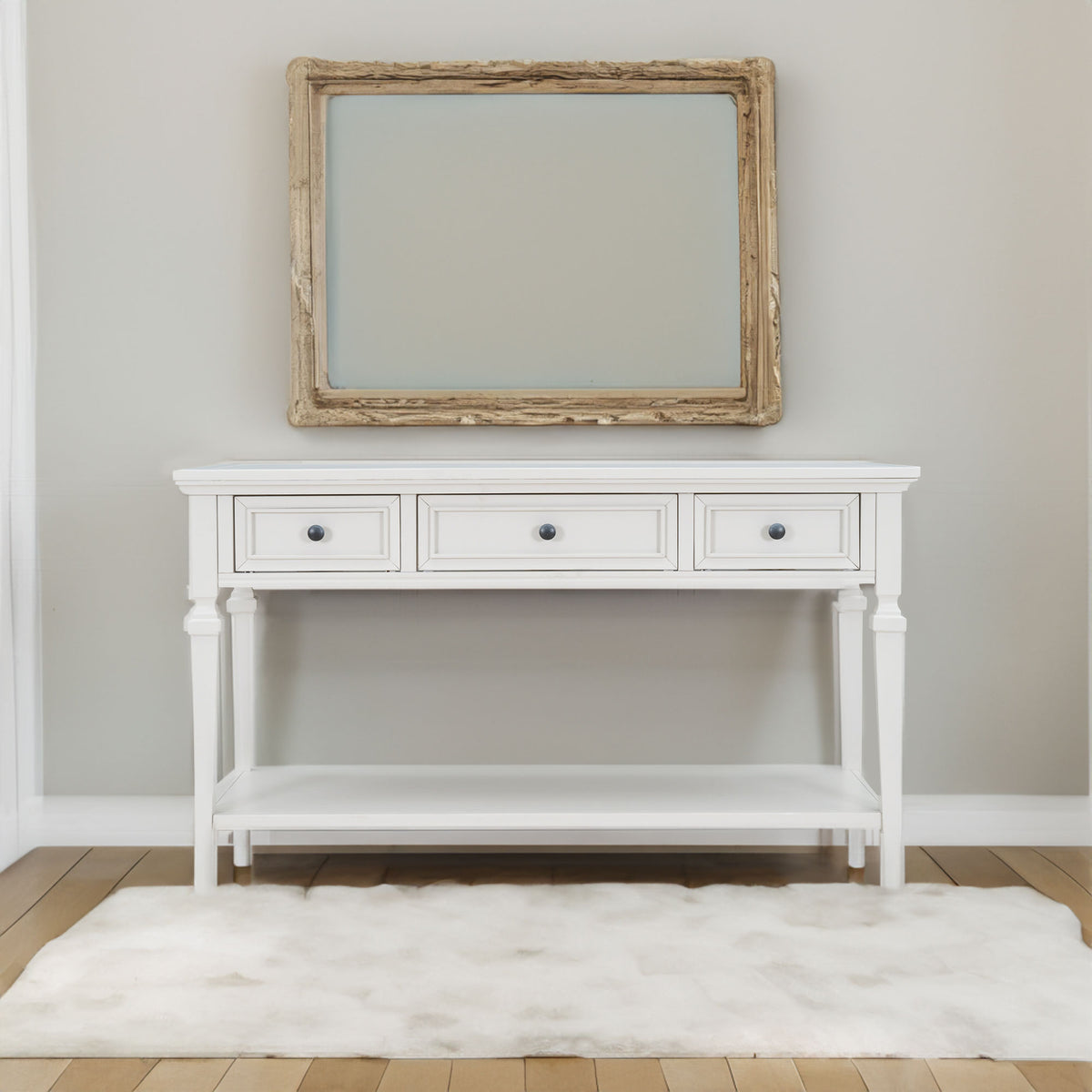 White Wood Console Table with Drawers