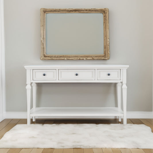 White Wood Console Table with Drawers
