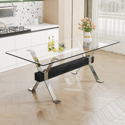 Glass Dining Table – Silver Metal Legs