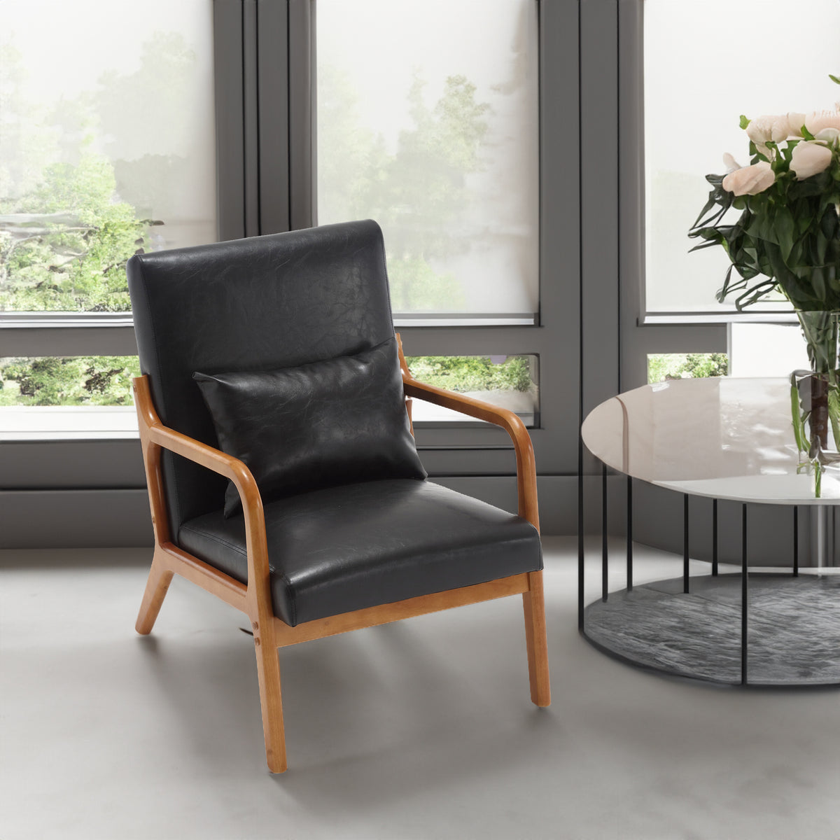 Modern Accent Chair with Pillow Black