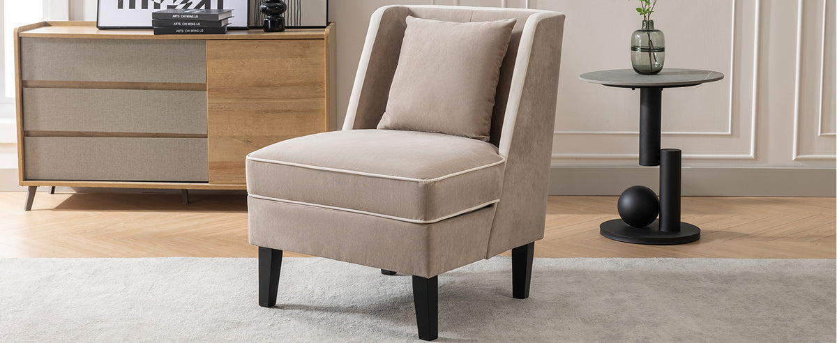 Velvet Wingback Accent Chair – Tan & Cream