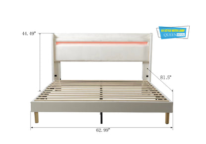 LED Upholstered Bed with Remote-Control Lighting – Queen
