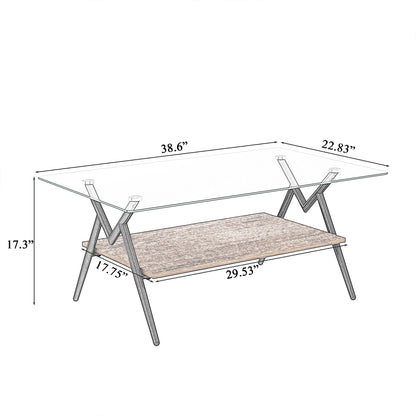 Rectangular Glass Coffee Table with Black Frame