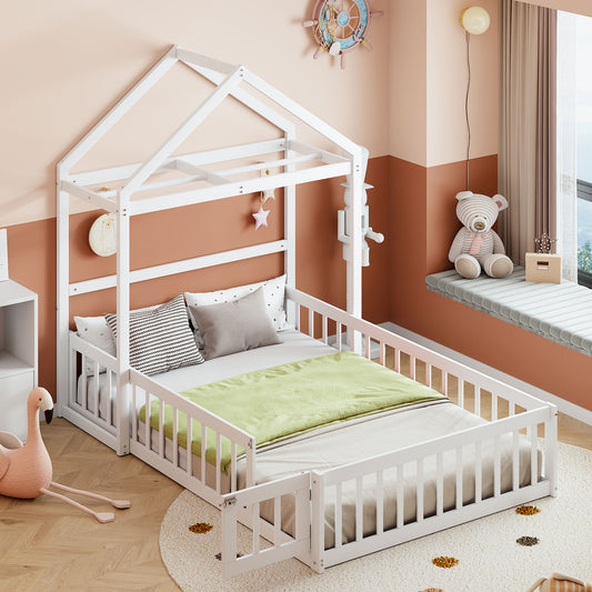 Full Platform Bed with Storage Rack White