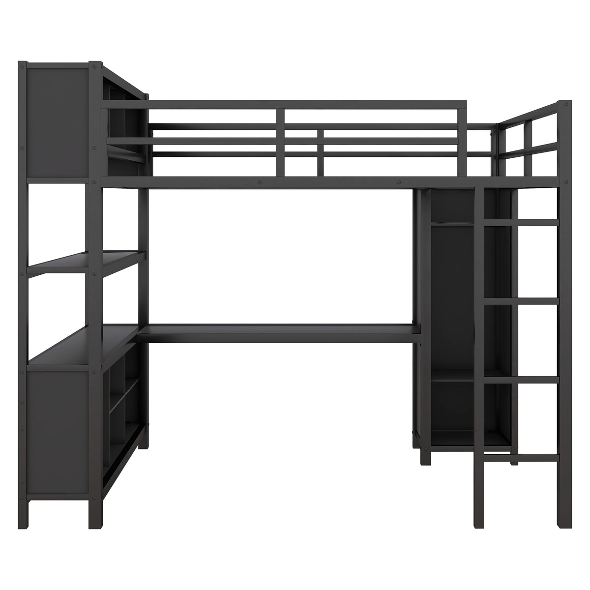 Metal L-Shaped Loft Bed – Black