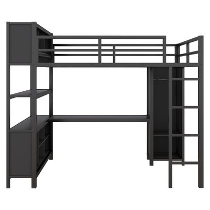 Metal L-Shaped Loft Bed – Black