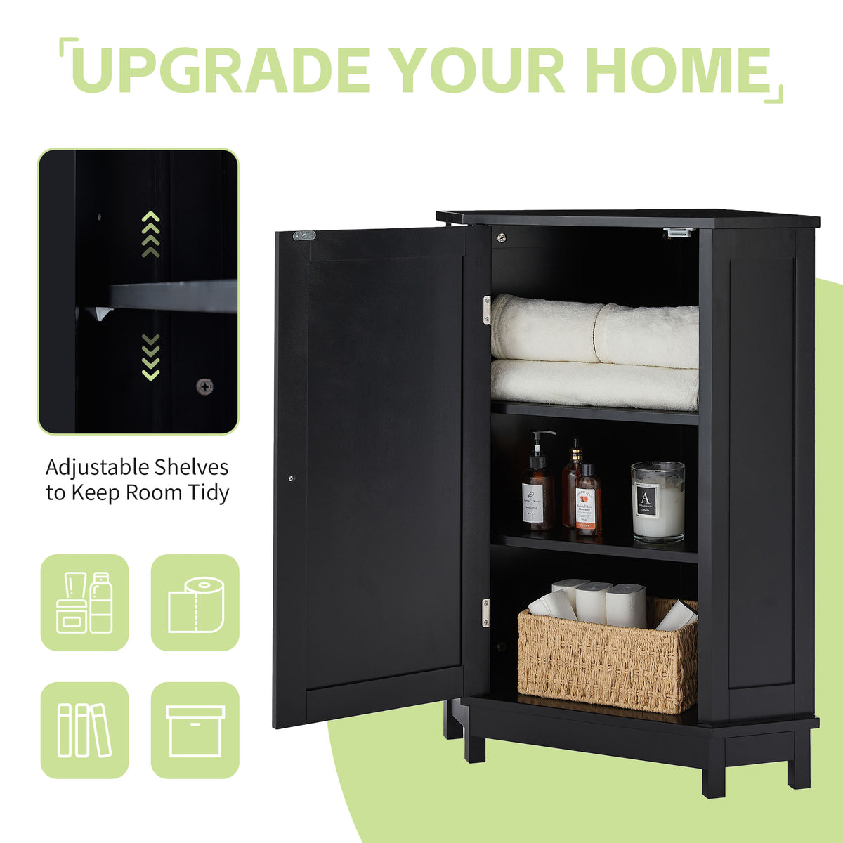 Black Corner Bathroom Storage Cabinet Adjustable Shelves
