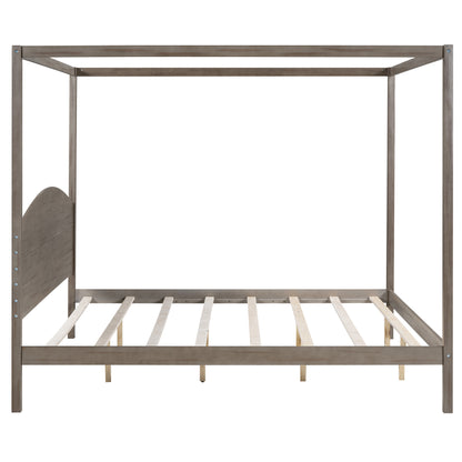 Canopy Platform Bed with Headboard Brown Wash