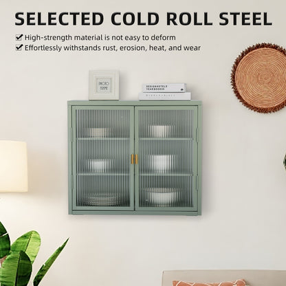 Retro Double Glass Wall Cabinet with Detachable Shelves Brown