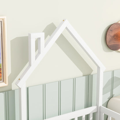 Twin Floor Bed with Fence – White Finish
