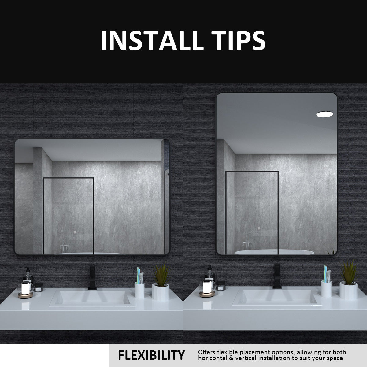 Aluminum Bathroom Mirror Matte Black