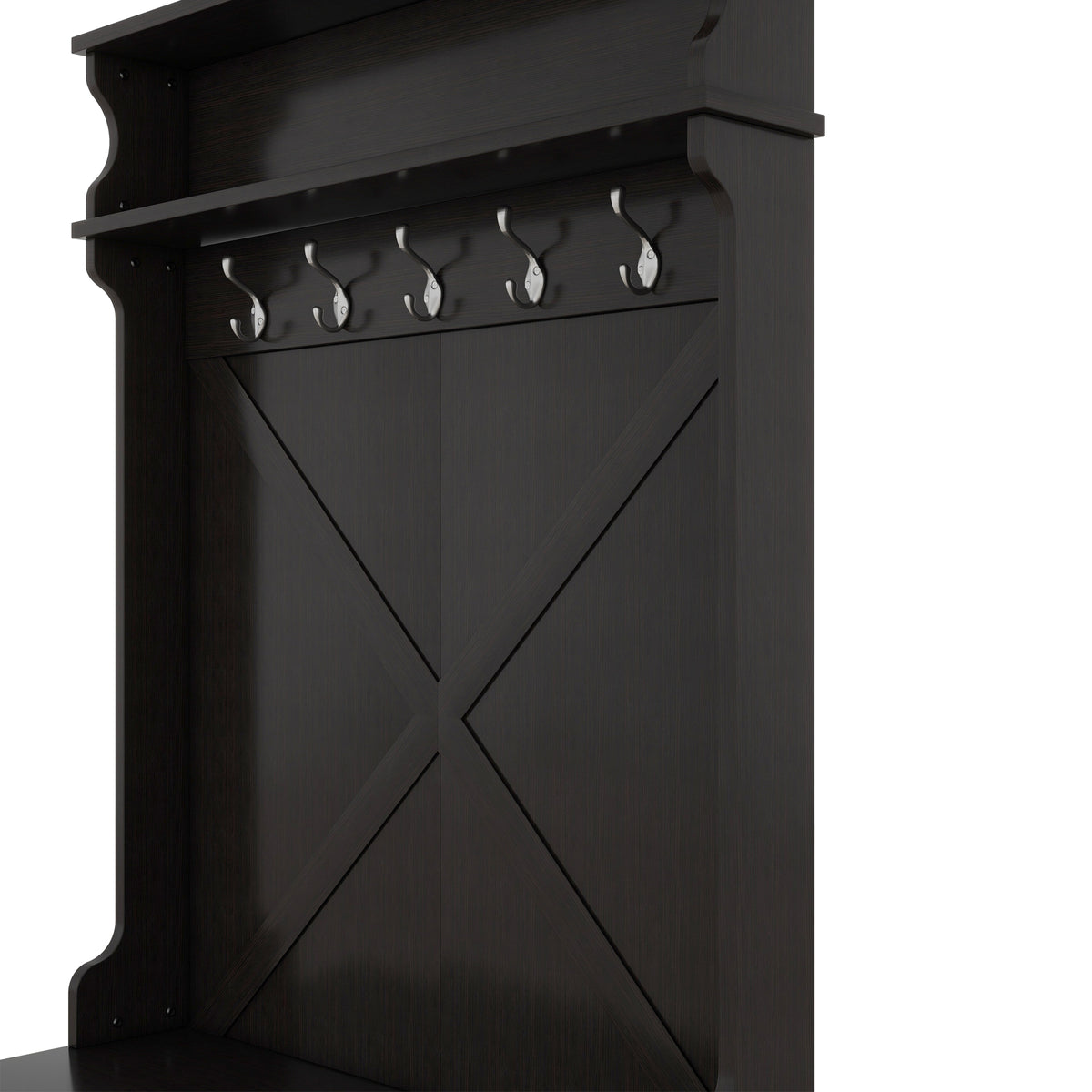 Hall Tree with Sliding Door and Hooks Black
