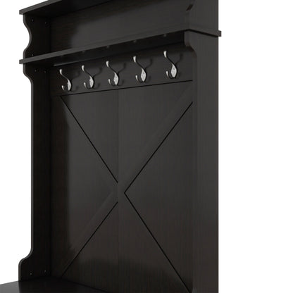 Hall Tree with Sliding Door and Hooks Black