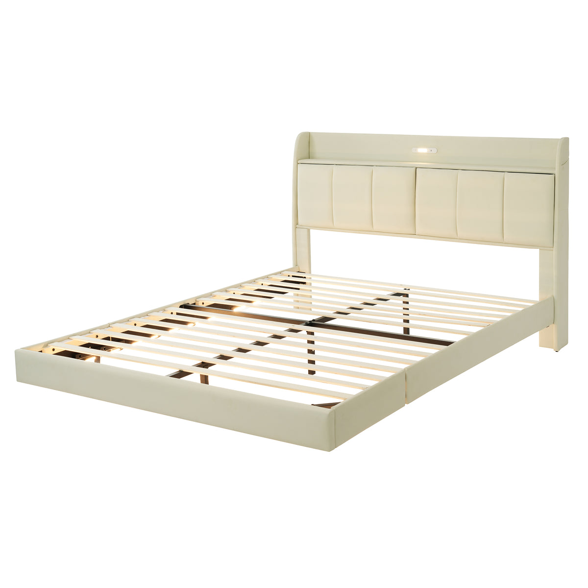 Platform Bed with Sensor Light and USB Beige